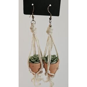 EARRINGS Succulent Hanging Plant miniature Macrame lightweight / GARDENING Lover